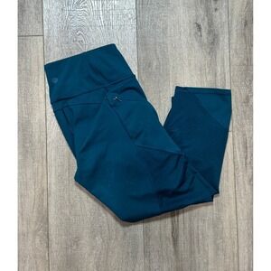athleta womens small teal leggings with side pockets with zippers